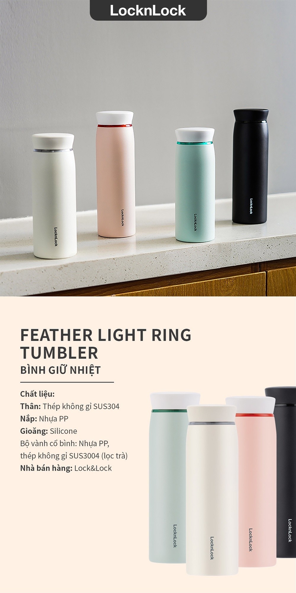 Mô tả Bình giữ nhiệt Feather Light Ring Lock&Lock 460ml - LHC4244 (4 màu) - 1