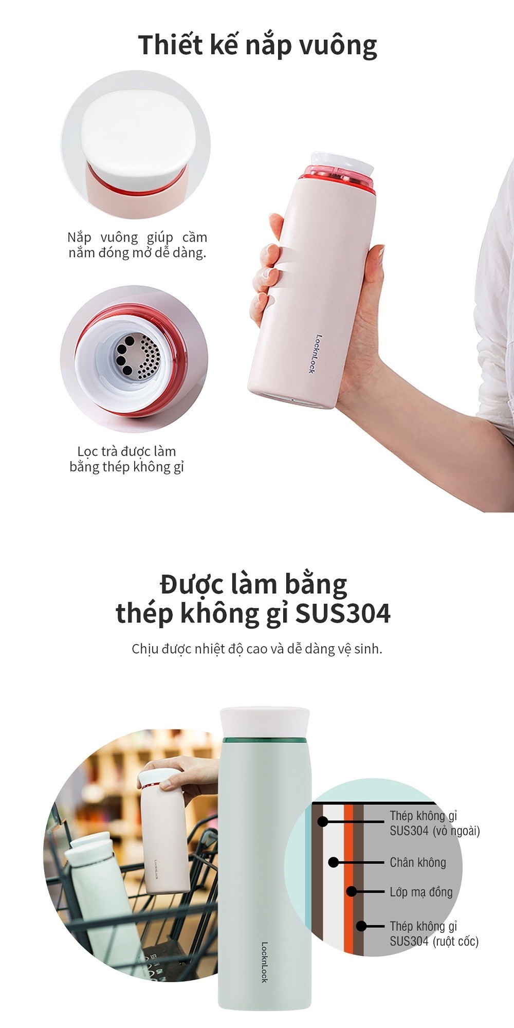 Mô tả Bình giữ nhiệt Feather Light Ring Lock&Lock 460ml - LHC4244 (4 màu) - 3