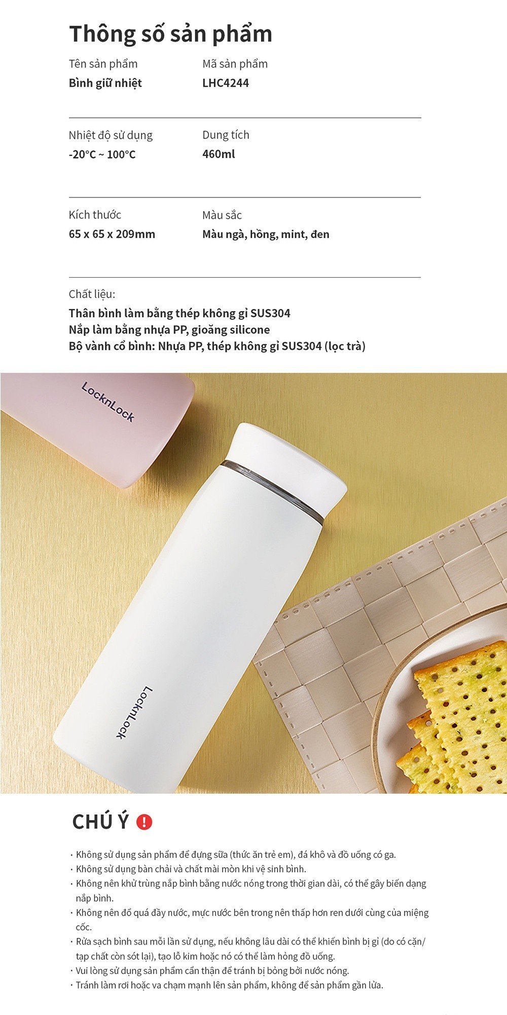 Mô tả Bình giữ nhiệt Feather Light Ring Lock&Lock 460ml - LHC4244 (4 màu) - 5