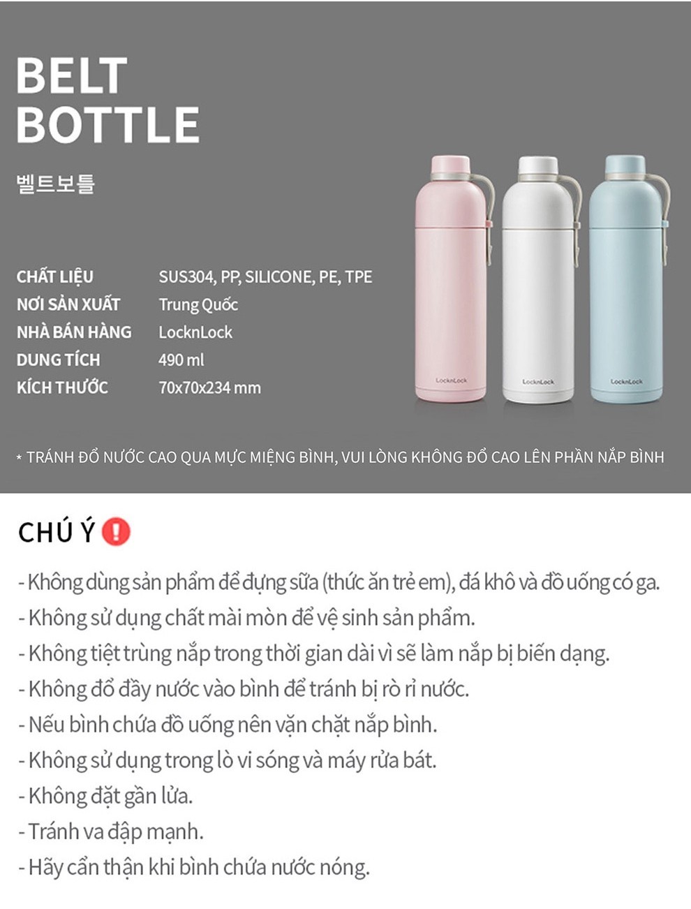 Mô tả Bình giữ nhiệt có quai xách Lock&Lock Belt Bottle 490ml - LHC4267 (3 màu) - 9