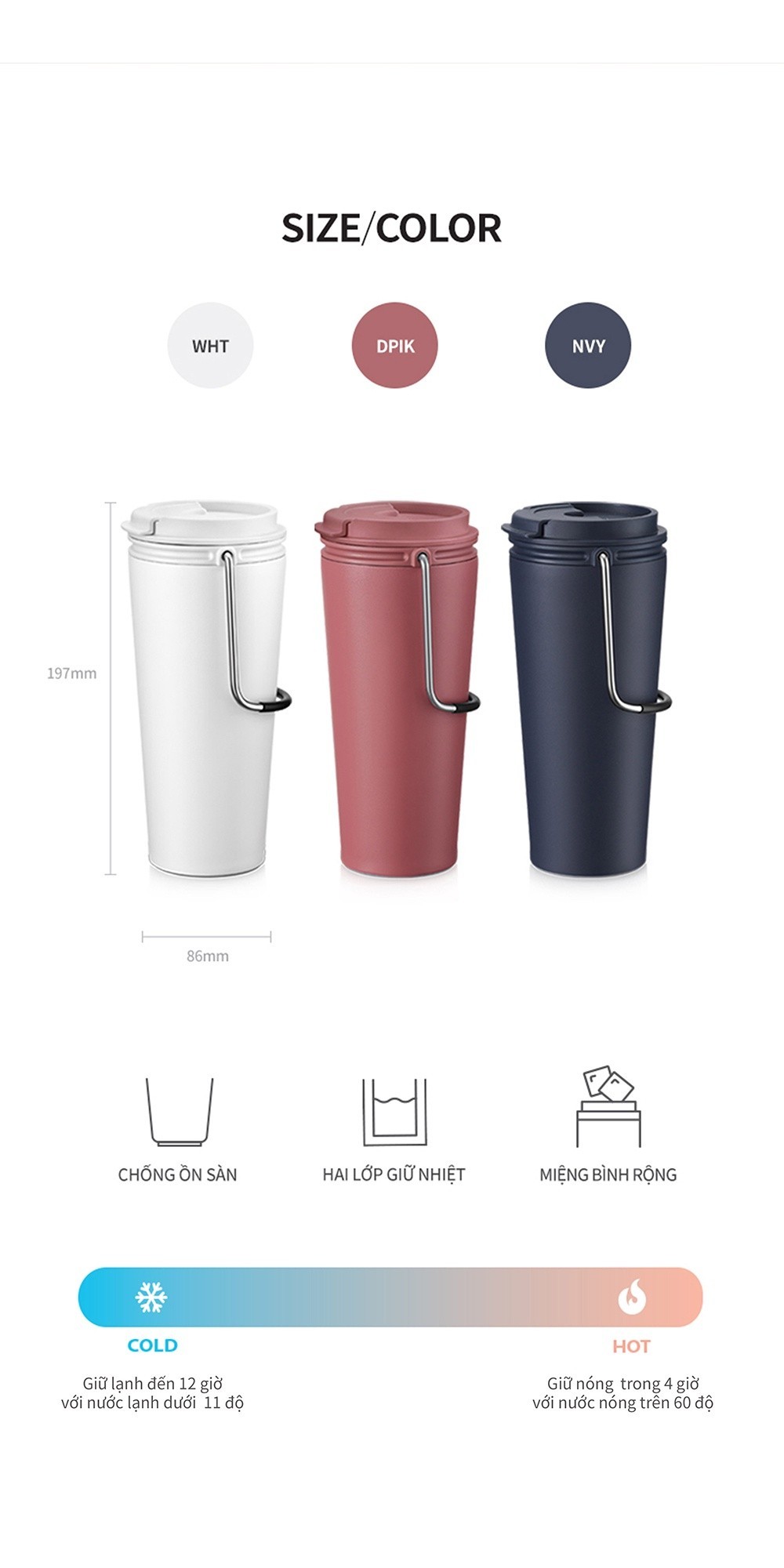 Mô tả Bình giữ nhiệt Lock&Lock Bucket Tumbler 540ml LHC4269 (3 màu) thép không gỉ, quai gập - 1