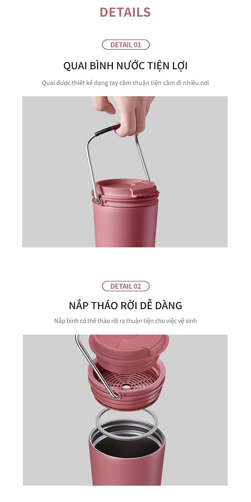 Mô tả Bình giữ nhiệt Lock&Lock Bucket Tumbler 540ml LHC4269 (3 màu) thép không gỉ, quai gập - 2