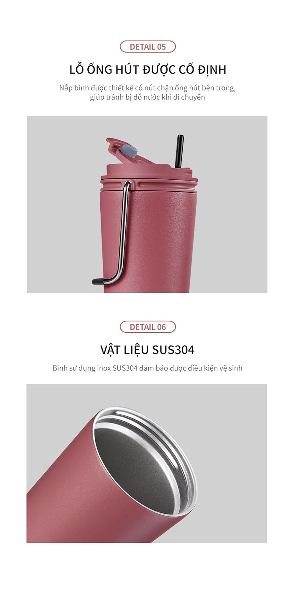Mô tả Bình giữ nhiệt Lock&Lock Bucket Tumbler 540ml LHC4269 (3 màu) thép không gỉ, quai gập - 4