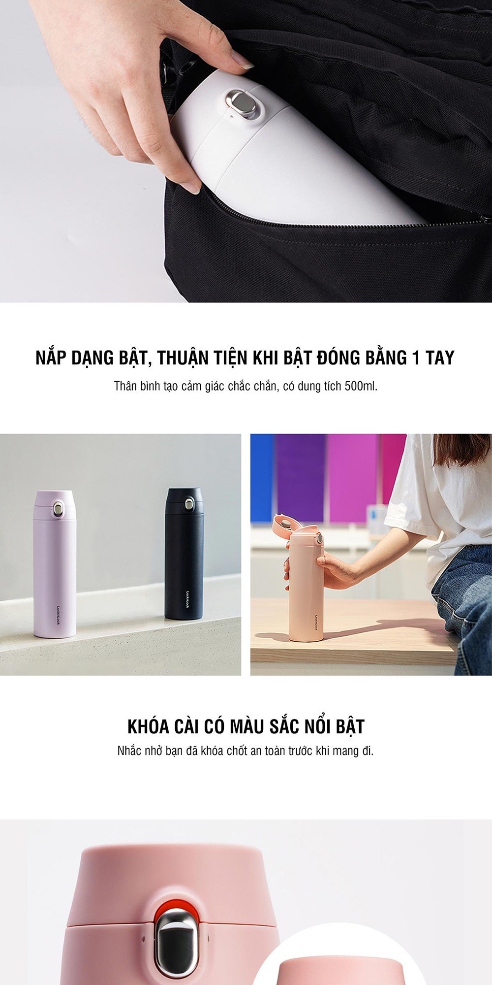 Mô tả Bình giữ nhiệt Lock&Lock Feather Light One Touch 500ml LHC3257 (4 màu) - 4