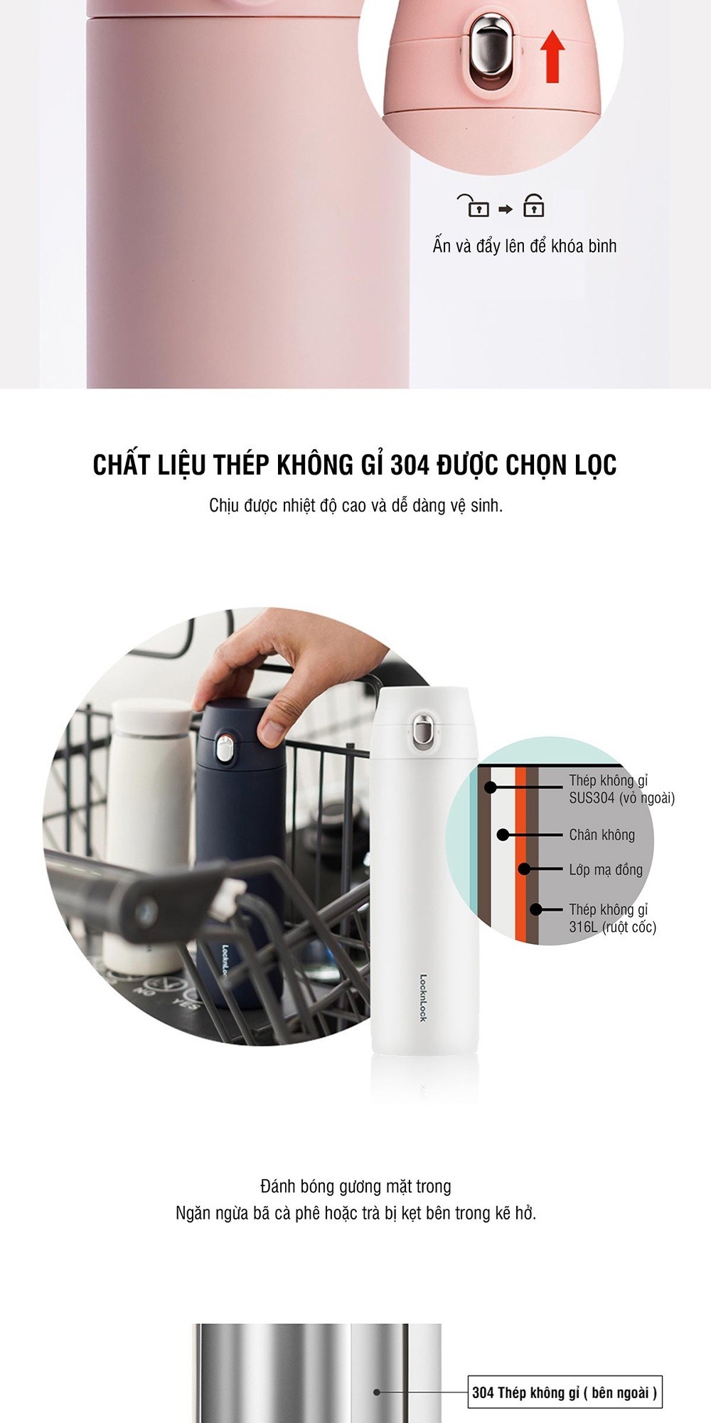 Mô tả Bình giữ nhiệt Lock&Lock Feather Light One Touch 500ml LHC3257 (4 màu) - 5