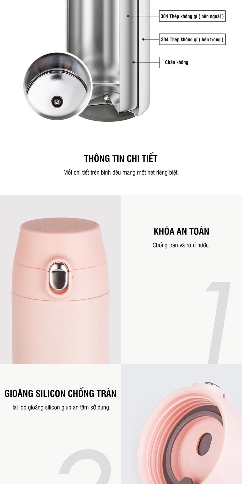Mô tả Bình giữ nhiệt Lock&Lock Feather Light One Touch 500ml LHC3257 (4 màu) - 6