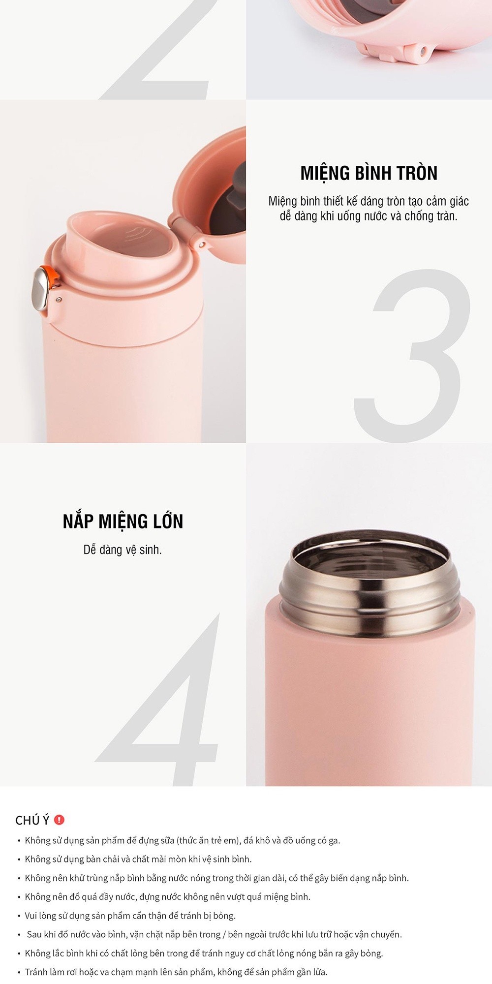 Mô tả Bình giữ nhiệt Lock&Lock Feather Light One Touch 500ml LHC3257 (4 màu) - 7