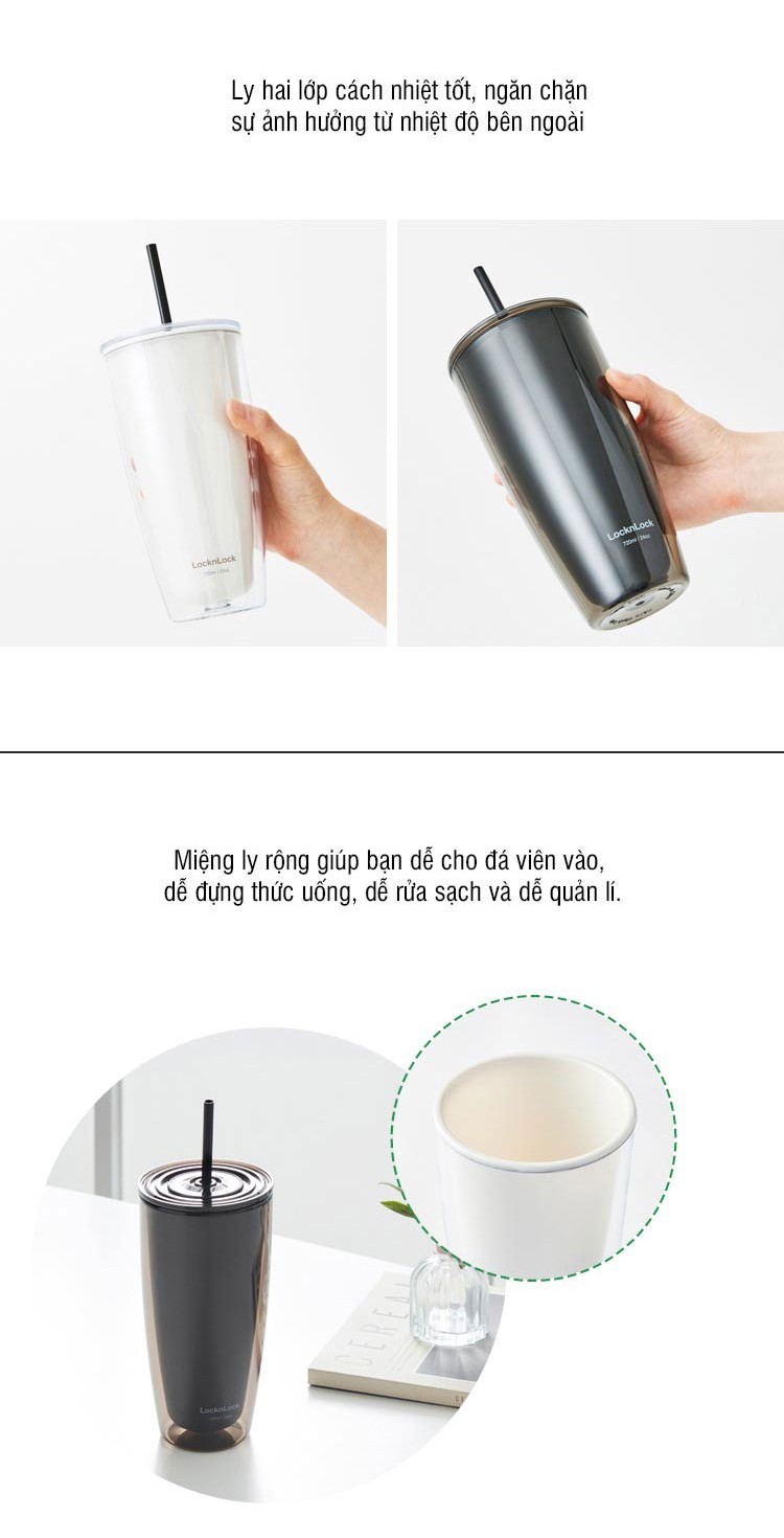 Mô tả Ly nhựa 2 lớp Lock&Lock kèm ống hút 750ml HAP507 - 3