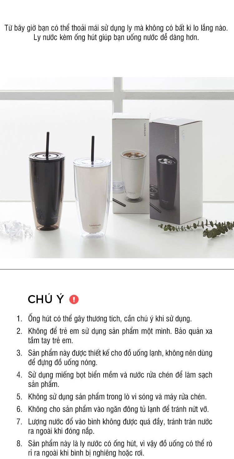 Mô tả Ly nhựa 2 lớp Lock&Lock kèm ống hút 750ml HAP507 - 4