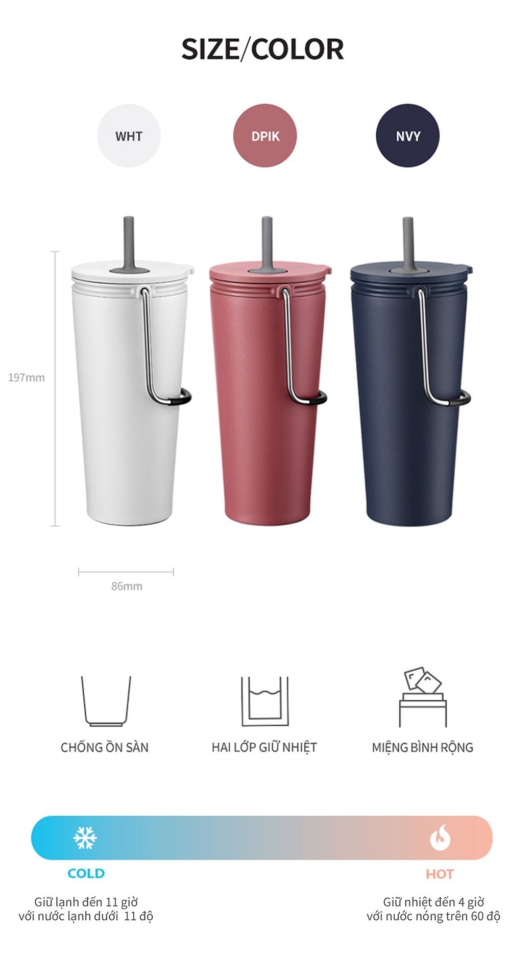 Mô tả Bình giữ nhiệt Lock&Lock Bucket Tumbler W/Straw 540ml có ống hút LHC4268 (3 màu) - 3