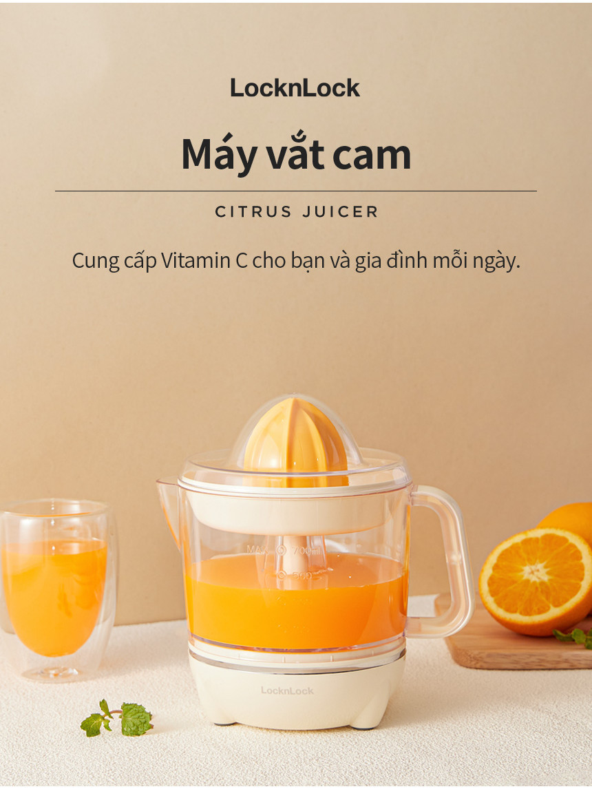 Mô tả Máy vắt cam, chanh, bưởi, quýt, màu trắng Lock&Lock Citrus Juicer EJJ231 700ml - 1