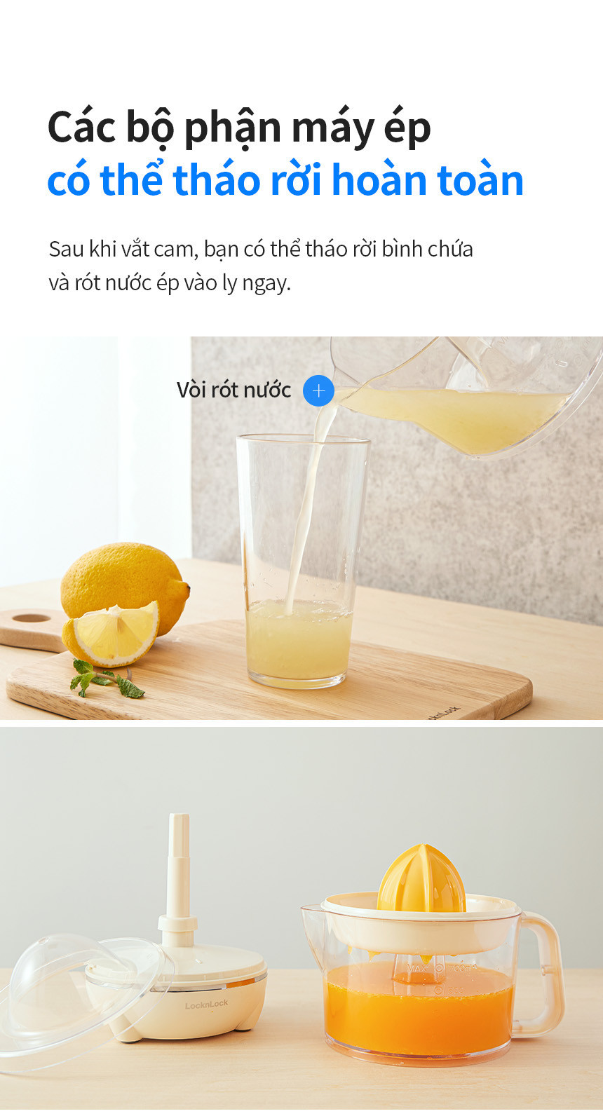Mô tả Máy vắt cam, chanh, bưởi, quýt, màu trắng Lock&Lock Citrus Juicer EJJ231 700ml - 7