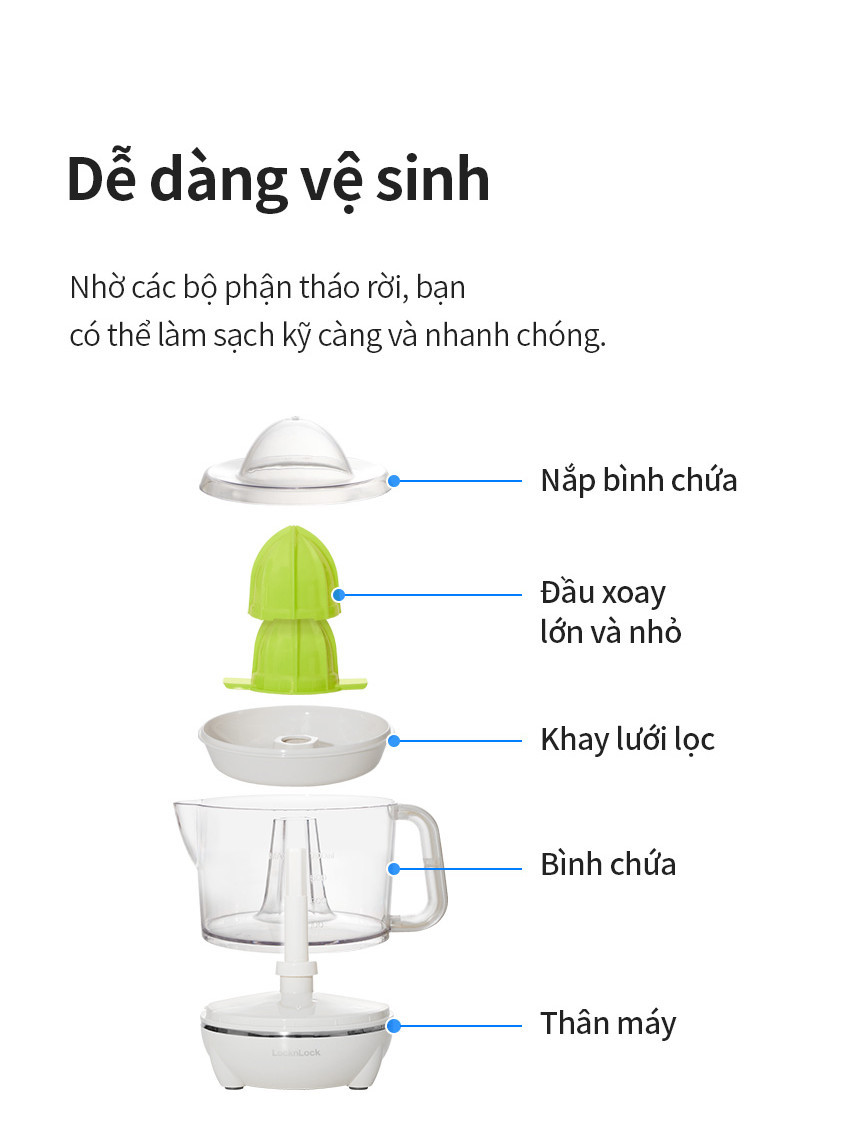 Mô tả Máy vắt cam, chanh, bưởi, quýt, màu trắng Lock&Lock Citrus Juicer EJJ231 700ml - 8