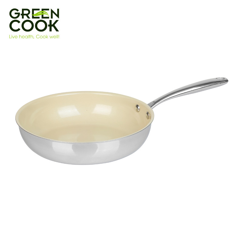 Mô tả Chảo Men Gốm Trắng 3 Lớp Inox Nguyên Khối và 4 Lớp Chống Dính PFOA free Green Cook GCP235 - 1