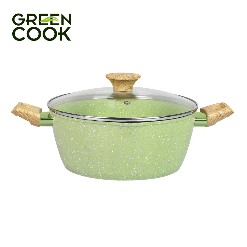 Mô tả Bộ 3 nồi đúc men đá ceramic 16-20-24cm 10 lớp chống dính PFOA free, miệng rót Green Cook GCS231 - 1