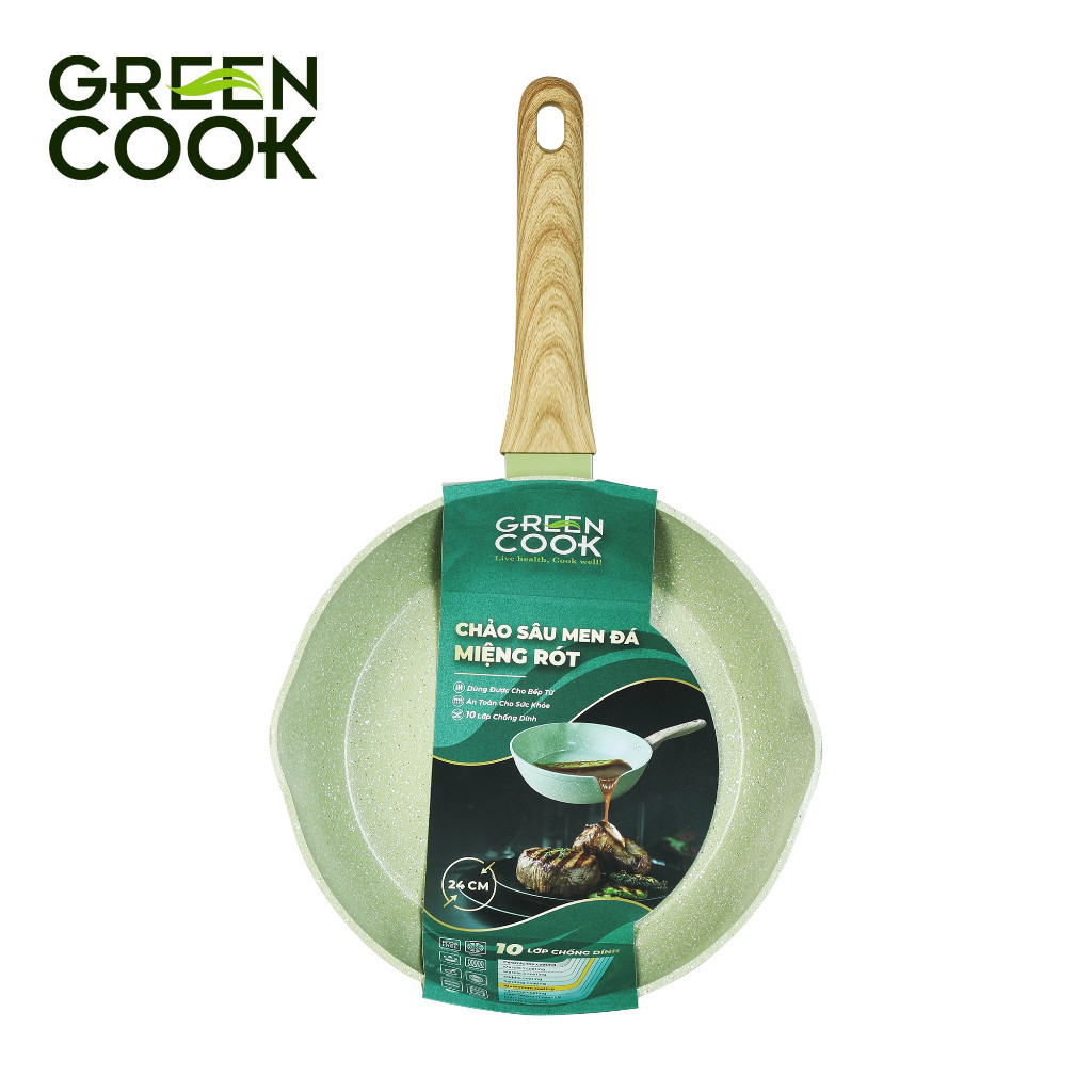 Mô tả Chảo sâu chống dính PFOA free men đá ceramic miệng rót Green Cook GCP231 - 1