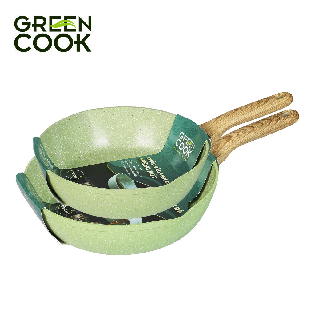 Mô tả Combo 2 chảo sâu men đá ceramic chống dính PFOA free miệng rót Green Cook với 10 lớp chống dính GCP231 - 1