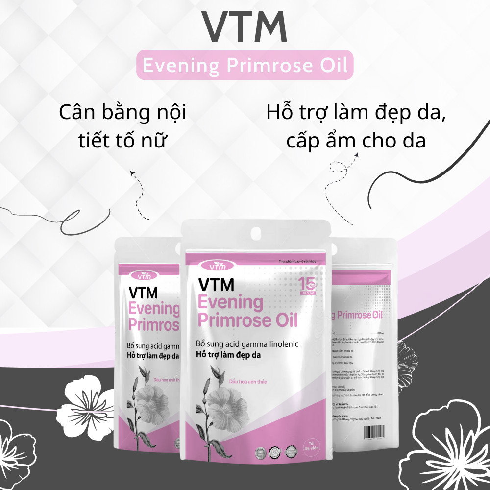 Mô tả Viên uống tinh dầu hoa anh thảo VTM Evening Primrose Oil, hỗ trợ cân bằng nội tiết tố, làm đẹp da, tóc, móng - 1