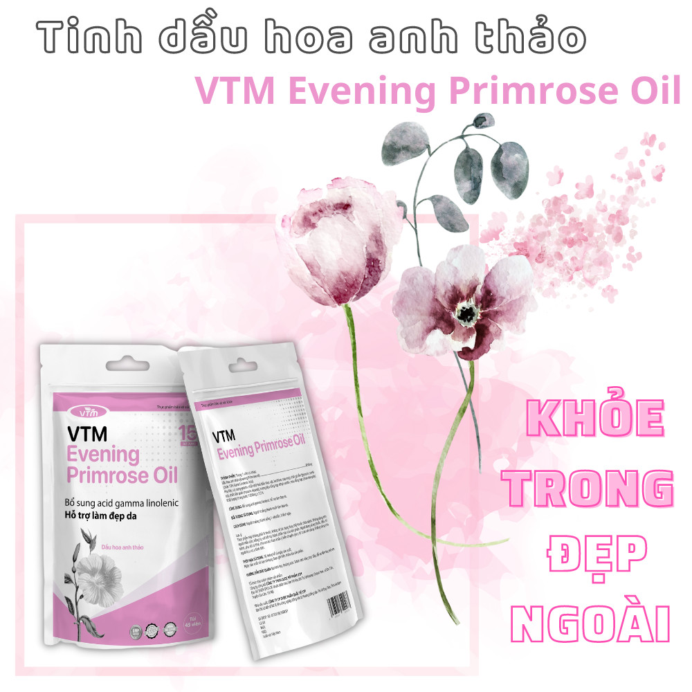 Mô tả Viên uống tinh dầu hoa anh thảo VTM Evening Primrose Oil, hỗ trợ cân bằng nội tiết tố, làm đẹp da, tóc, móng - 3