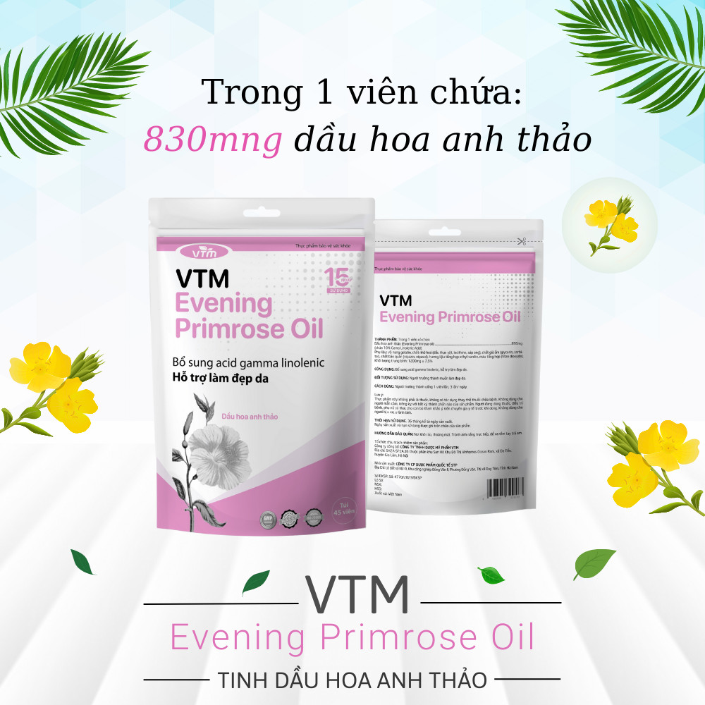Mô tả Viên uống tinh dầu hoa anh thảo VTM Evening Primrose Oil, hỗ trợ cân bằng nội tiết tố, làm đẹp da, tóc, móng - 5