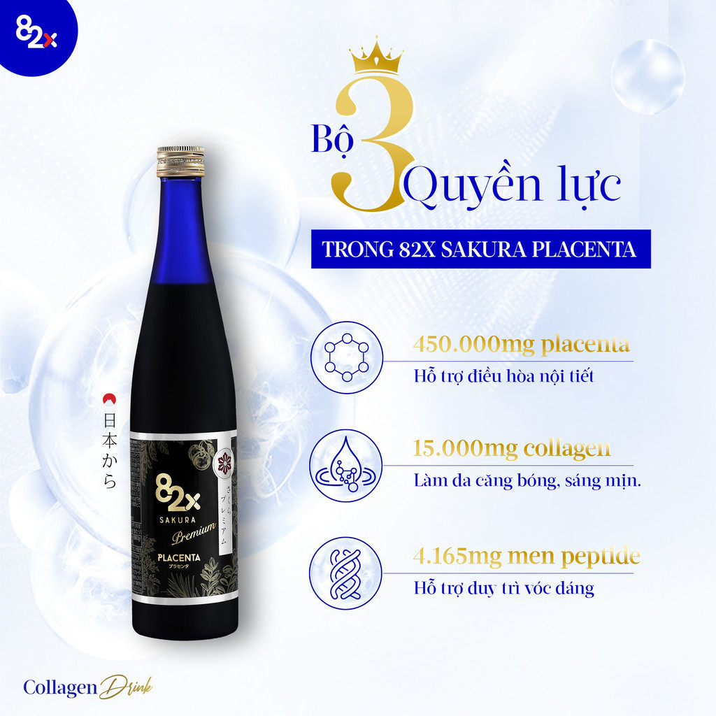 Mô tả Nước Uống Đẹp Da 82X SAKURA PLACENTA PREMIUM Dòng Cao Cấp - Cân Bằng Nội Tiết, Sáng Đều Màu Da - 3