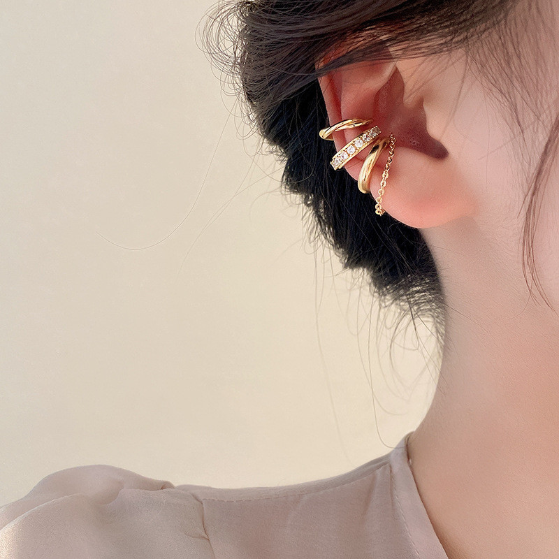 Mô tả DREJEW Bộ 3 Bông Tai Kẹp Vành Tai Kim Loại Tua Rua Thiết Kế Đơn Giản Cá Tính Phong Cách Hàn Quốc - 3