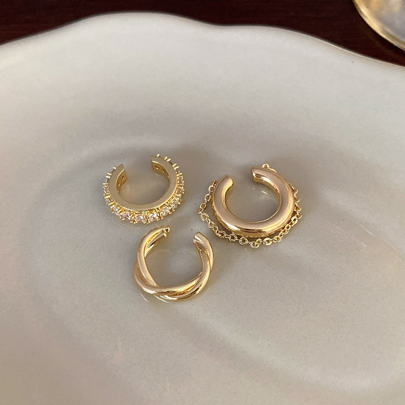 Mô tả DREJEW Bộ 3 Bông Tai Kẹp Vành Tai Kim Loại Tua Rua Thiết Kế Đơn Giản Cá Tính Phong Cách Hàn Quốc - 4