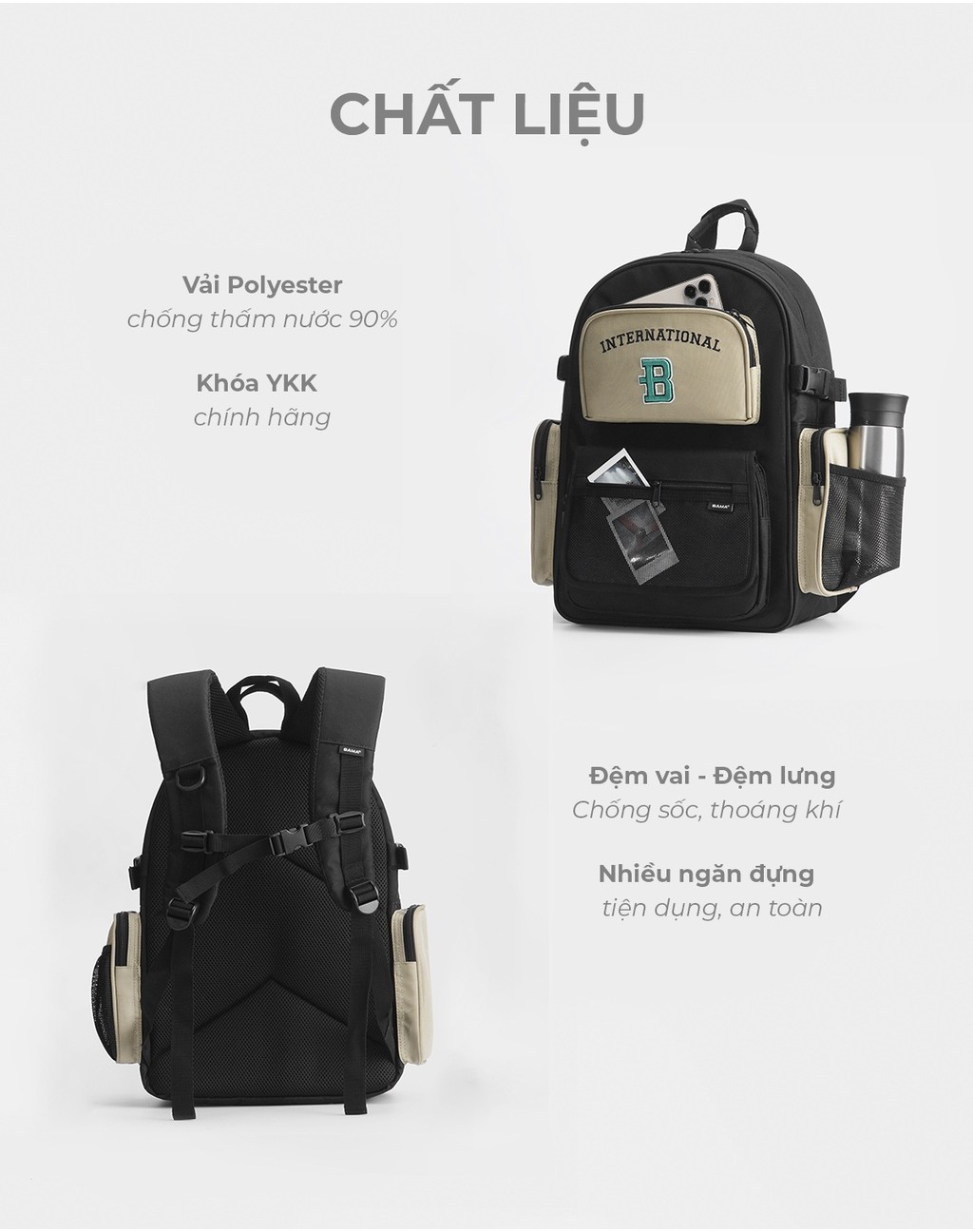 Mô tả Balo nam nữ đi học đi làm BAMA Border Backpack chống nước nhiều ngăn đựng laptop 15 6 inch - 2