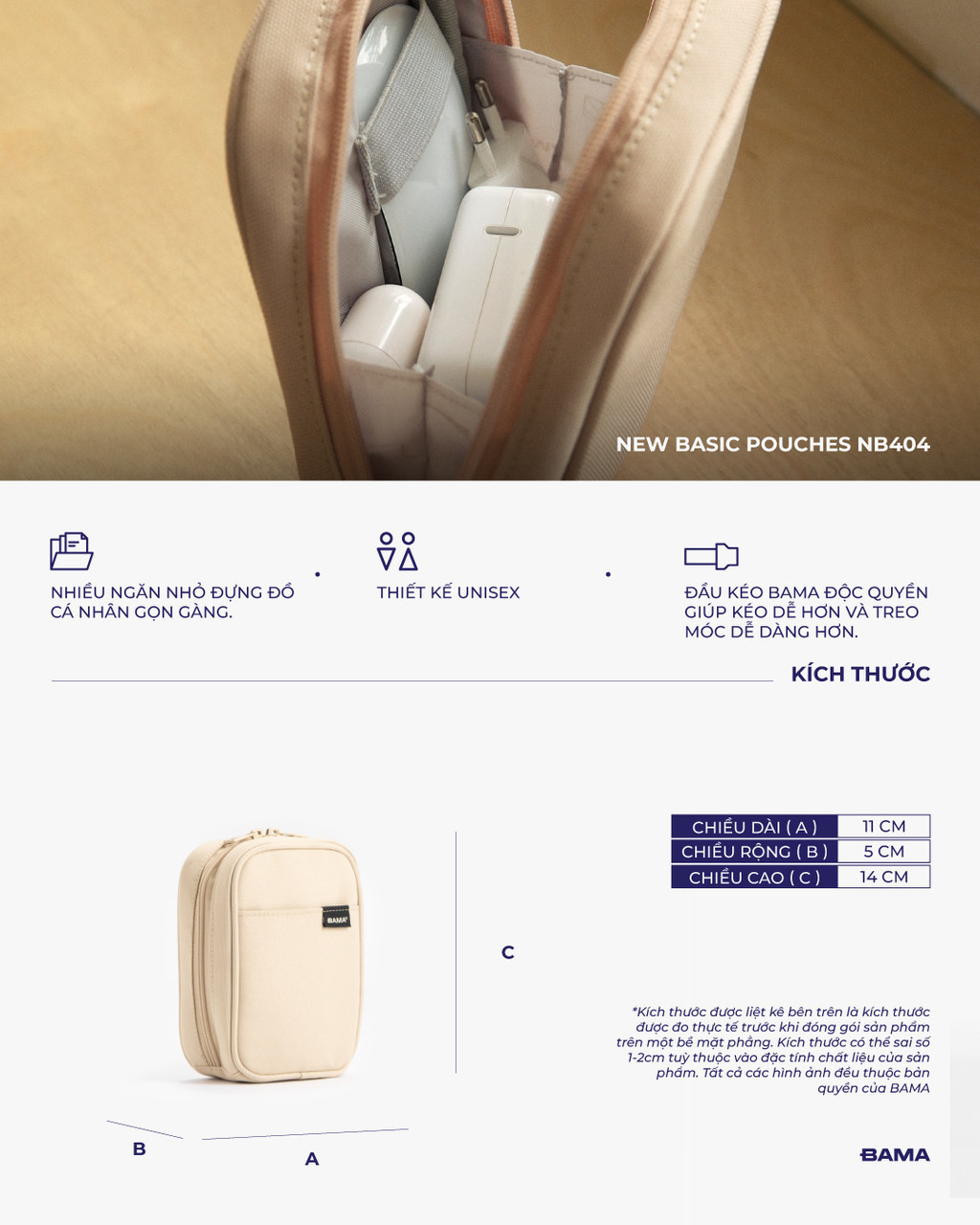 Mô tả Túi đa năng BAMA New Basic Pouches NB404 đựng đồ đa năng đựng mỹ phẩm đồ dùng cá nhân kháng nước thời trang - 2