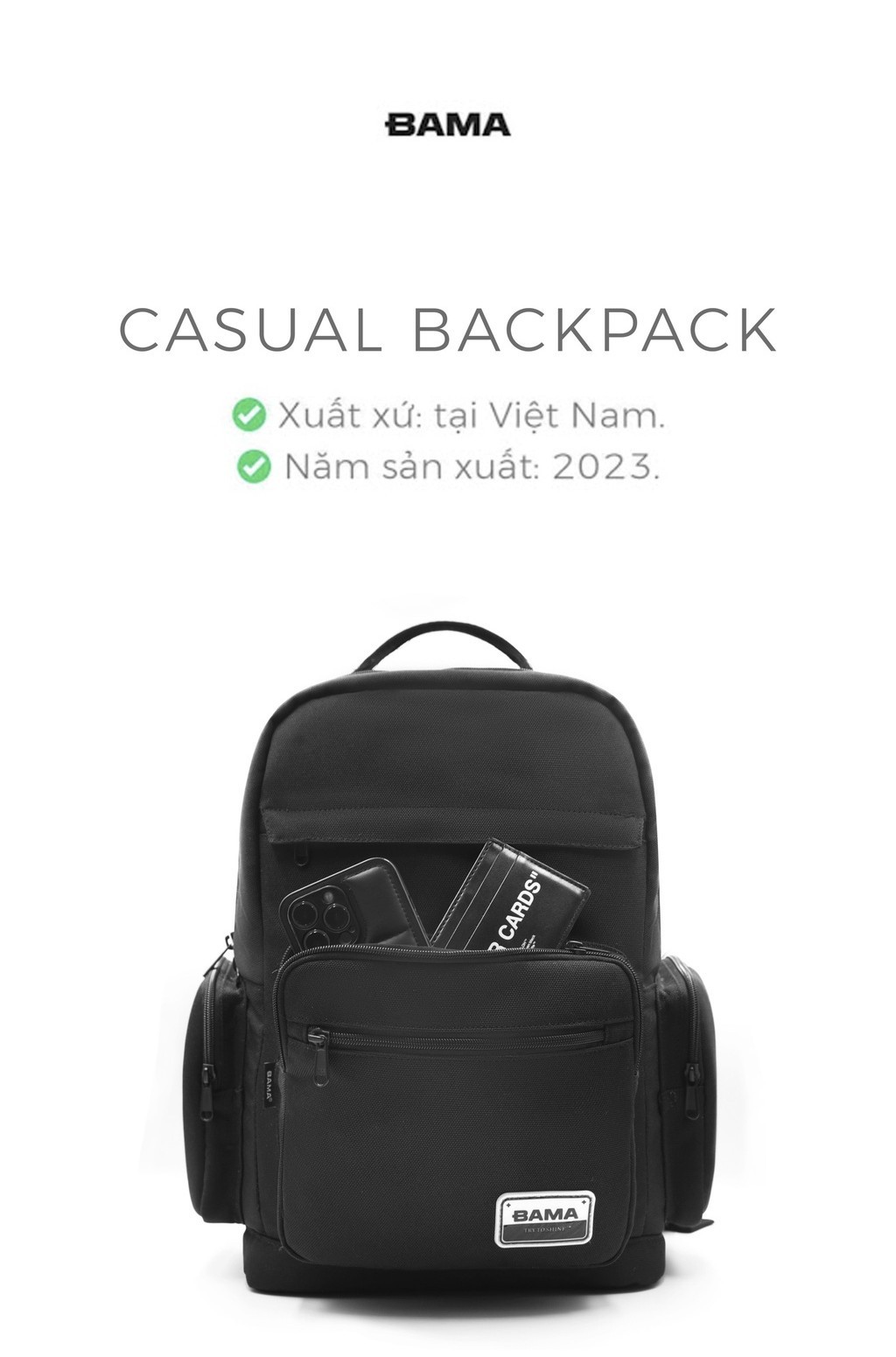 Mô tả Balo nam nữ đi học đi làm BAMA Casual Backpack chống nước nhiều ngăn, cặp sách đi học đựng laptop 15 6 inch - 1