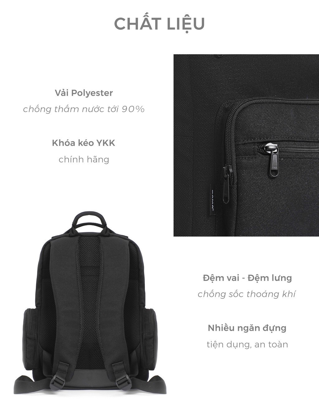 Mô tả Balo nam nữ đi học đi làm BAMA Casual Backpack chống nước nhiều ngăn, cặp sách đi học đựng laptop 15 6 inch - 2