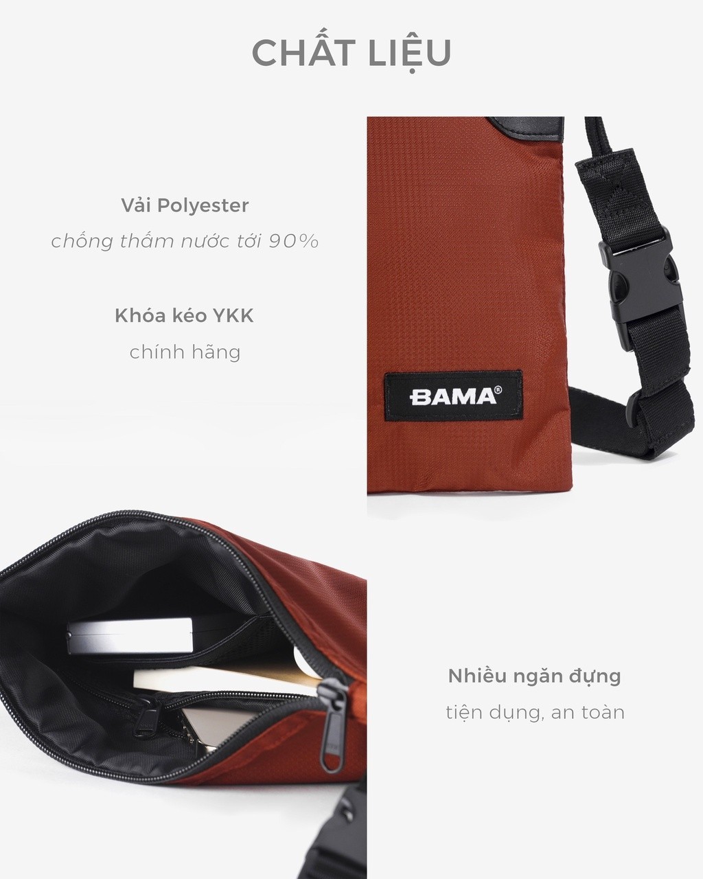 Mô tả Túi đeo chéo nam nữ BAMA Slim Shoulder Bag chống nước nhiều ngăn, túi mini thời trang - 3