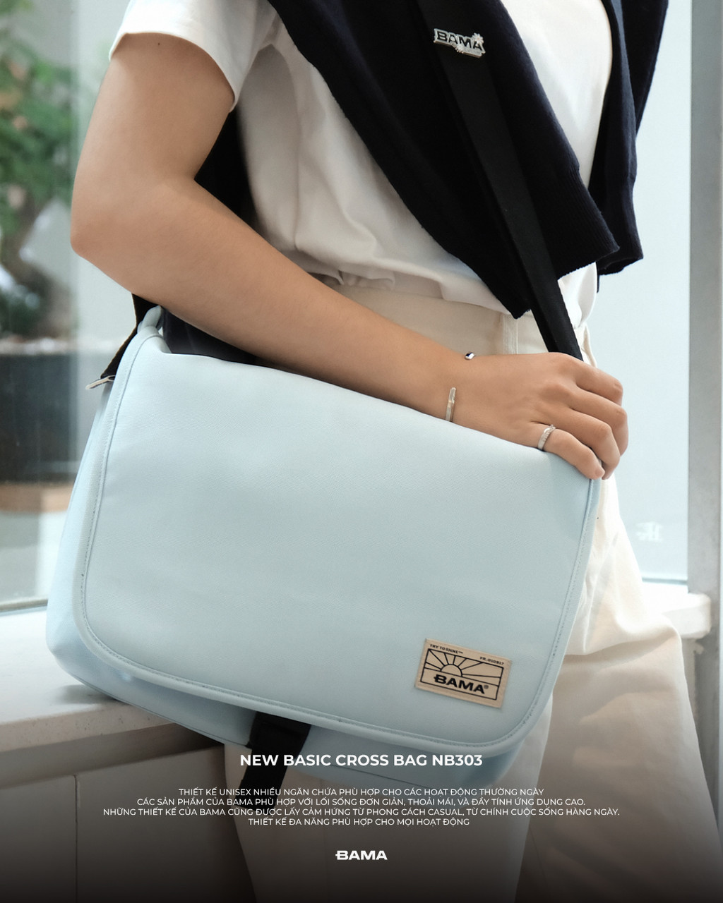 Mô tả Túi đeo chéo đi học đi làm nam nữ BAMA New Basic Cross Bag NB303 chống nước nhiều ngăn, cặp đeo chéo nam thời trang - 1