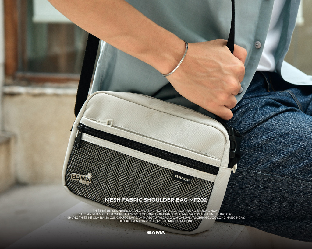 Mô tả Túi đeo chéo nam nữ BAMA Mesh Fabric Shoulder Bag MF202 chống nước nhiều ngăn, túi mini vải canvas thời trang - 1
