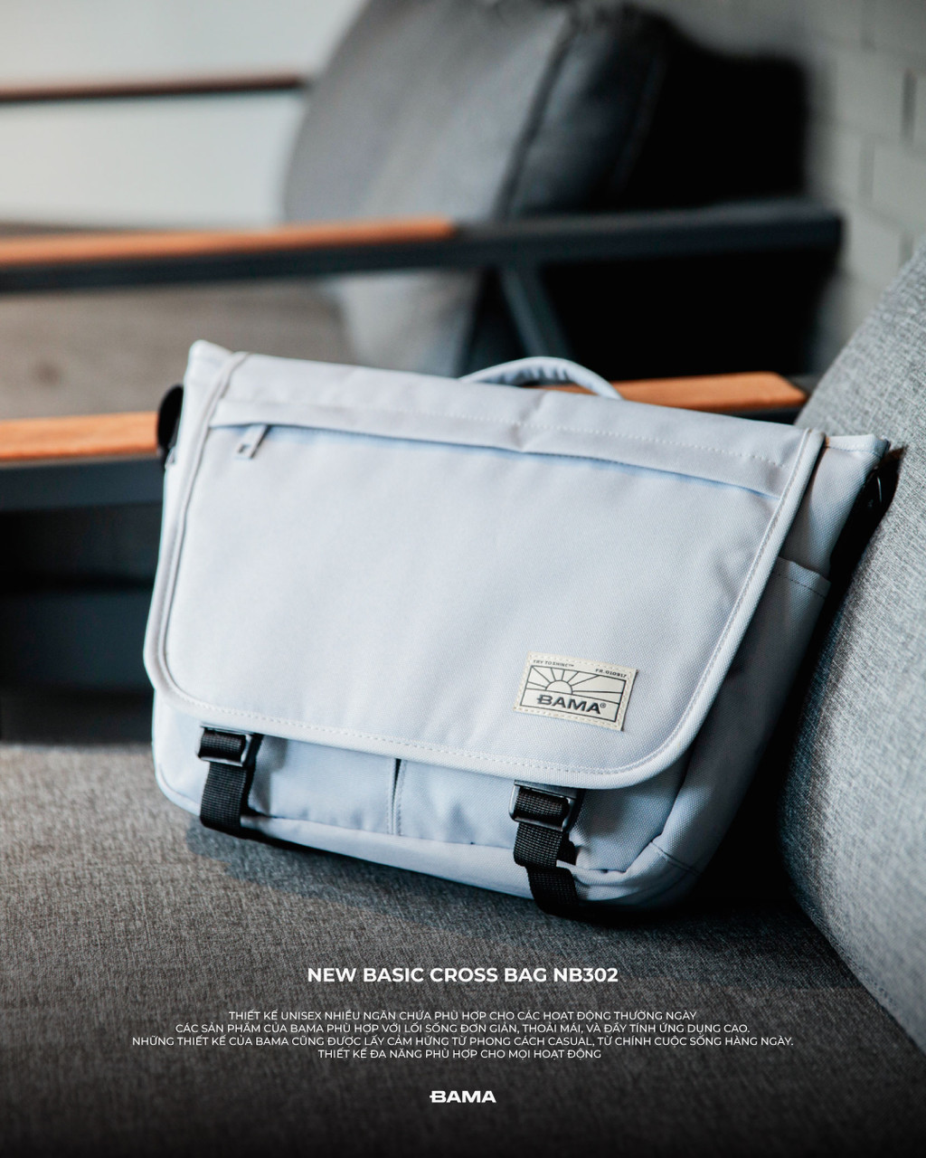 Mô tả Túi đeo chéo đi học đi làm nam nữ BAMA New Basic Cross Bag NB302 chống nước nhiều ngăn cặp đeo chéo nam thời trang - 1