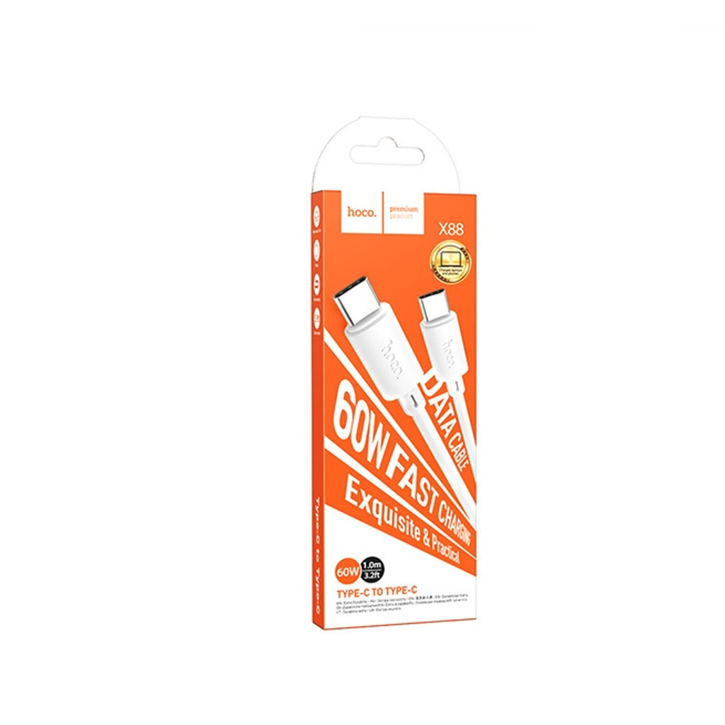Mô tả Cáp sạc nhanh PD60W TypeC to TypeC Hoco X88 dây dẻo siêu bền dài 100cm (TRẮNG) - 1
