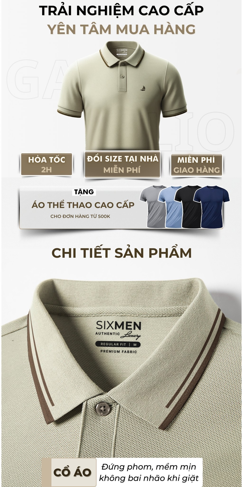 Mô tả Áo polo nam cao cấp có cổ GALIO [Tặng Kèm Hộp Quà] Vải cá sấu FeelMax thoáng mát - SIXMEN - 3