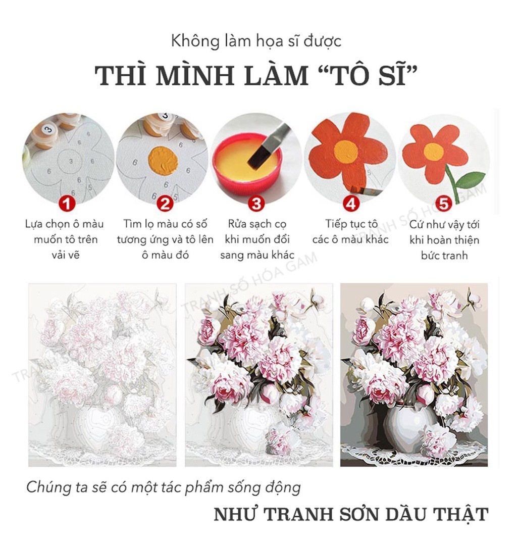 Mô tả Tranh tô màu theo số động vật cute dễ thương GAM size mini 20x20cm dễ tô - 2