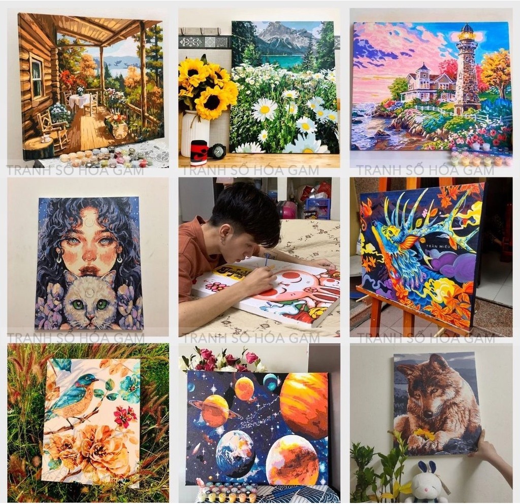 Mô tả Tranh Tô Màu Số Hoá GAM Cá Voi Hồng Và Em Bé Đã Căng Khung 40x50cm DV0949 - 6