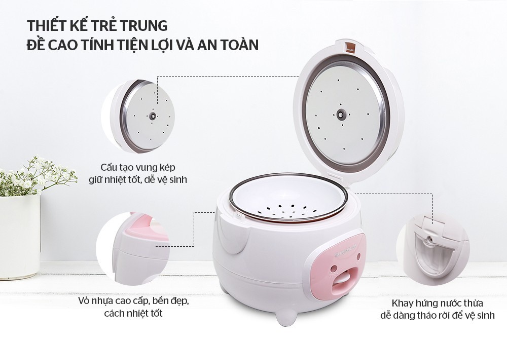 Nồi cơm điện Sunhouse 1,2L và 1,8L SHD8217 màu hồng, bảo hành 12 tháng toàn  quốc bởi Trùm Gia Dụng. | Shopee Việt Nam