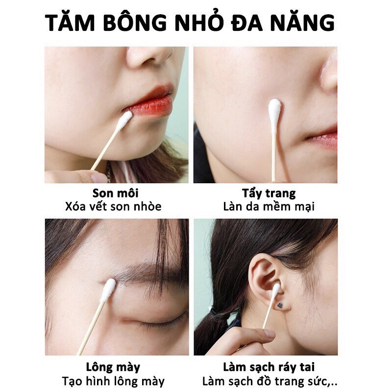 Hộp 500 tăm bông ráy tai, thân tăm gỗ 2 đầu chất liệu bông COTTON được ...