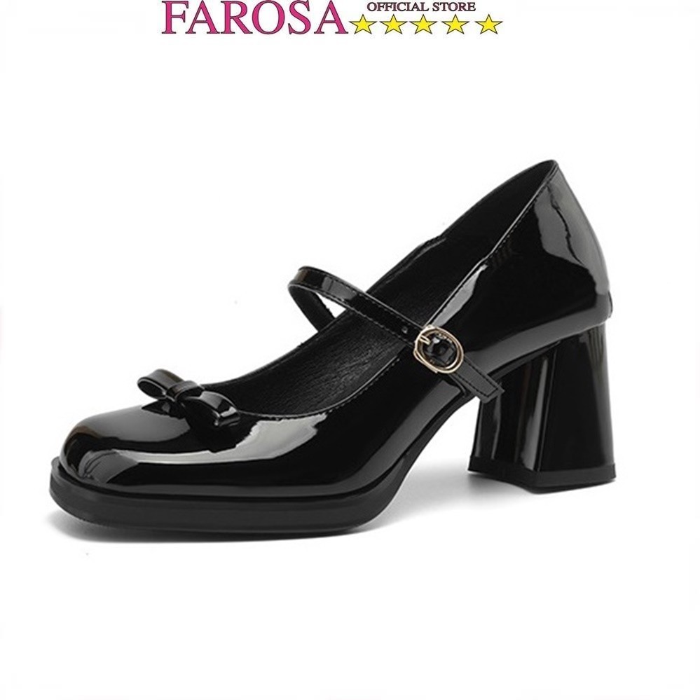 Mô tả Giày cao gót đế vuông đính nơ thời trang hót trend FAROSA - C28 chất da bóng cực sang chảnh - 4