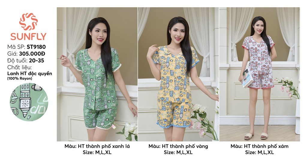Mô tả Bộ pijamas nữ SUNFLY chất lanh ht độc quyền dáng áo cộc quần sooc ST9180 - 3
