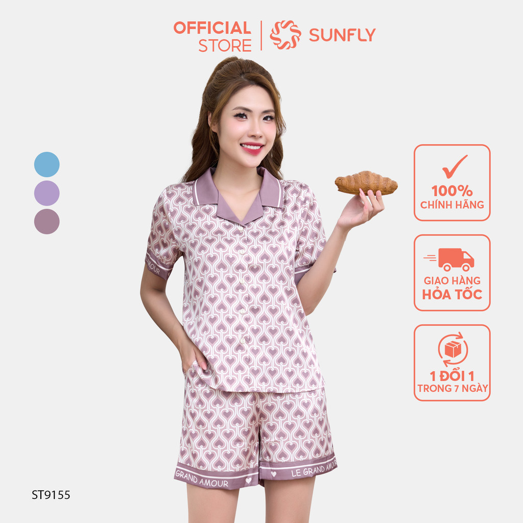 Mô tả Bộ pijamas nữ SUNFLY chất lụa latin ht dáng áo cộc quần sooc ST9155 - 1