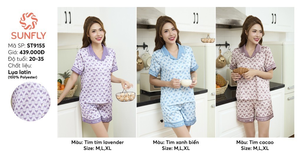 Mô tả Bộ pijamas nữ SUNFLY chất lụa latin ht dáng áo cộc quần sooc ST9155 - 3