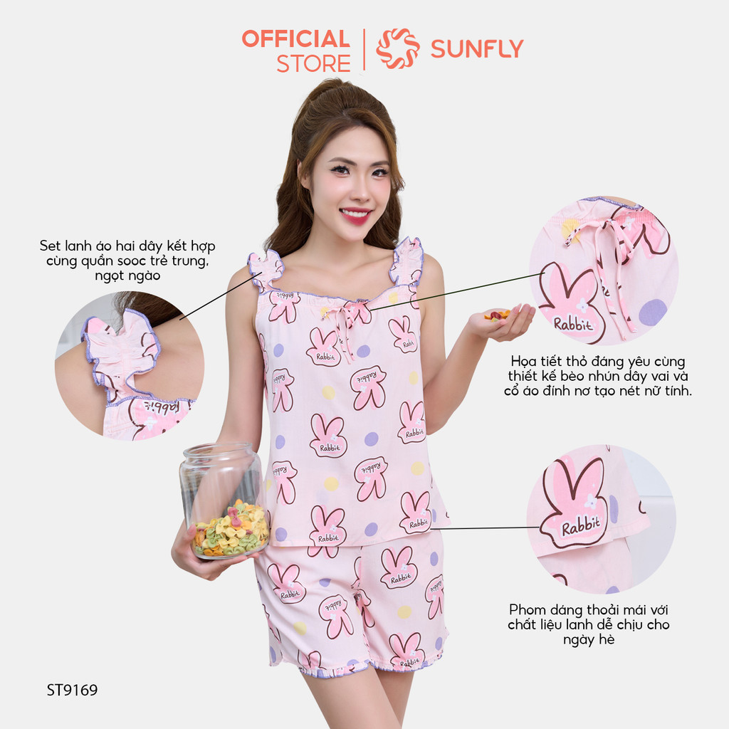 Mô tả Đồ bộ mặc nhà nữ SUNFLY chất lanh lụa ht áo dây bèo quần sooc ST9169 - 2