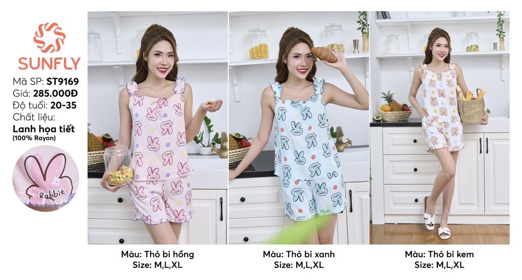 Mô tả Đồ bộ mặc nhà nữ SUNFLY chất lanh lụa ht áo dây bèo quần sooc ST9169 - 3