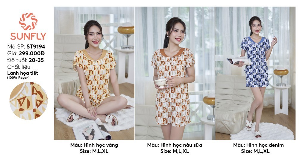 Mô tả Bộ pijamas nữ SUNFLY chất lanh lụa ht dáng áo cộc quần sooc ST9194 - 3