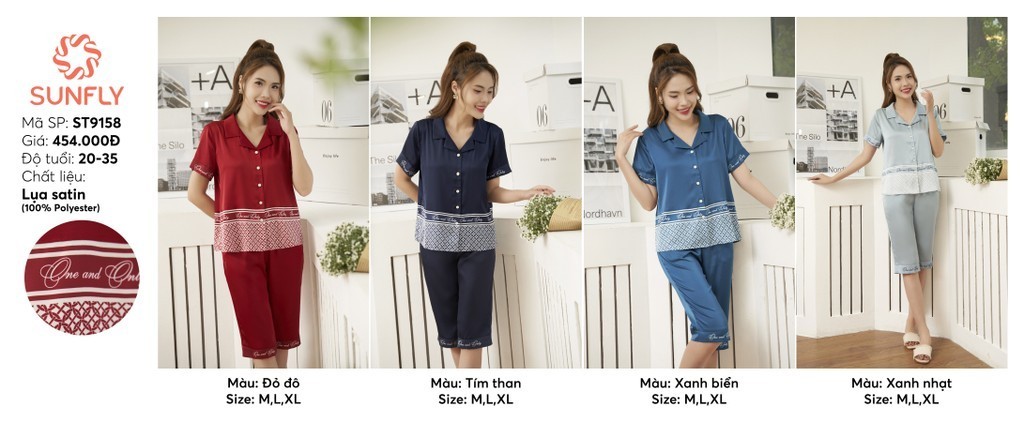 Mô tả Bộ pijamas nữ SUNFLY chất lụa màu dáng áo cộc quần ngố ST9158 - 3
