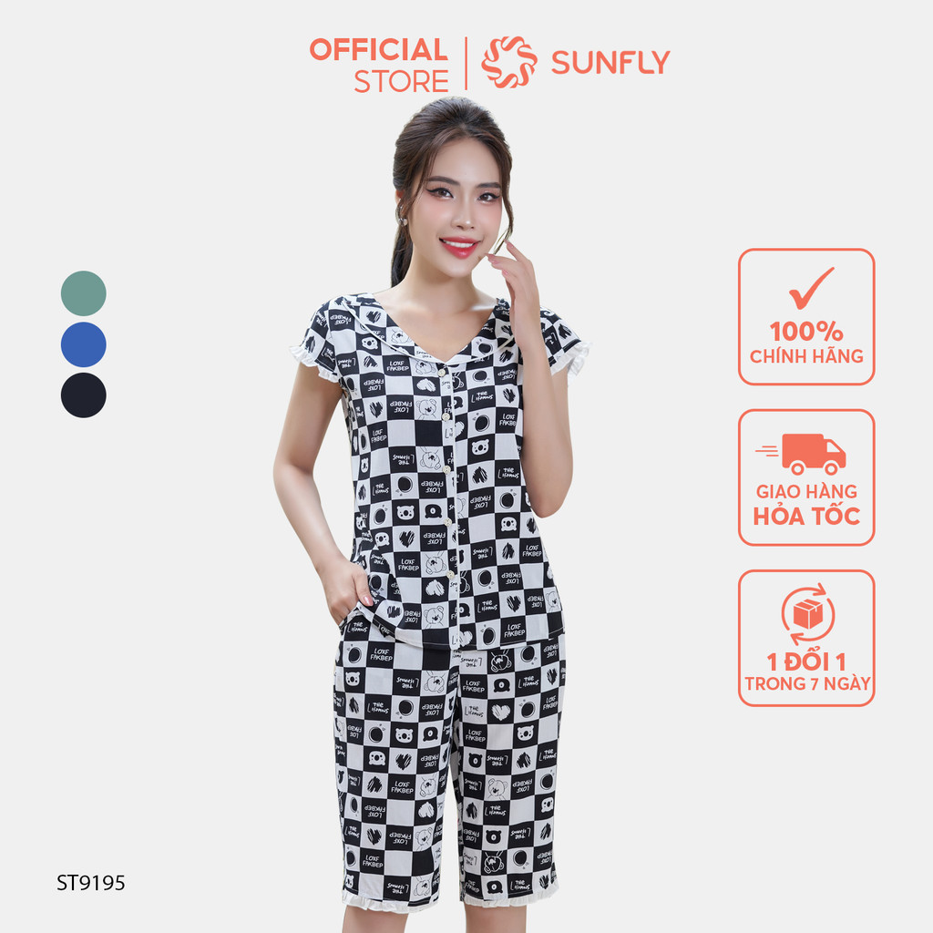 Mô tả Bộ pijamas nữ SUNFLY chất lanh lụa ht dáng áo tay hến quần trên gối ST9195 - 1